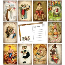 Whaline 40Pcs Fall Vintage Postcards Happy Thanksgiving Greeting Cards Retro Autumn Harvest Greeting Cards 10 Designs Fall Note Cards for Fall Thanksgiving Party Favor Supplies, 4 x 6inch