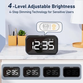 LATEC Alarm Clock, Digital Alarm Clock Bedside with LED Display, 4 Levels Brightness, 8 Volume, 40 Alarm Tones, Snooze, Dual Alarms, Week Display, 12/24H, Power-Off Memory, Bedside Clock Black