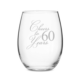 Birthday Wine Glass - Set of 4 - Cheers to 60 Years Stemless 21 oz Wine Glass - Set of 4