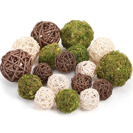 18 Pcs Green Moss Decorative Balls Wicker Rattan Cord Balls Set, Vase Bowl Filler Balls Hanging Balls for Christmas Centerpieces Home Tree Garden Wedding Party Coffee Table