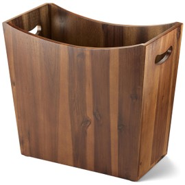 Tidita 3 Gallons Rectangular Wastebaskets - Acacia Wood Waste Basket with Handles - Small Trash Can for Bathroom - Brown Garbage Bin for Spa Bathroom Decorative, Kitchen Counter, Living Room (Walnut)