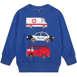 Boys Sweatshirts Fire Police Car Long Sleeve Crewneck Pullover Shirts Toddler Tops for Kids 2t(Police Car-8065 90)