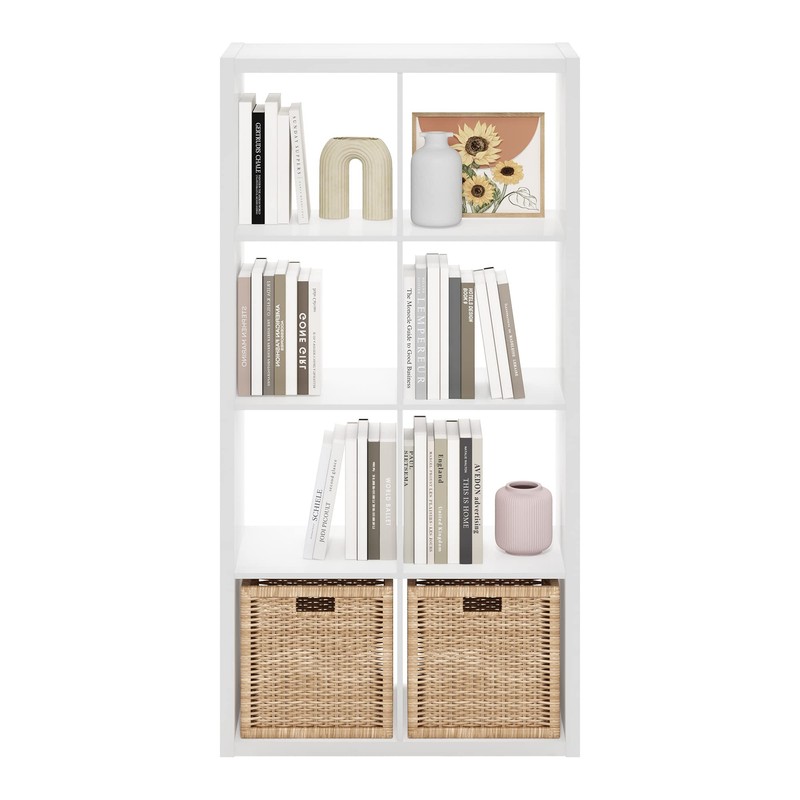 Furinno Cubicle Open Back Decorative Cube Storage Organizer, 8-Cube, White