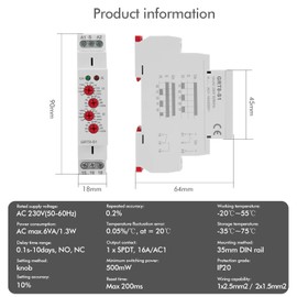 Jadeshay Time Relay 230 V, GRT8-S1 Asymmetrical Cycle Time Delay Relay On/Off Multifunctional Time Relay for Industrial Systems, Lighting Control