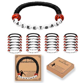 Rtqqdv 24 Pcs Basketball Bracelets with card,Sport Friendship Bracelets Gifts,Stackable Clay Beaded Bracelets Adjustable Basketball Wristbands for Teens Team Party Gifts (A1)