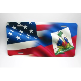 DIGIART INTERNATIONAL HAITI HAITIAN AMERICAN FLAG DRAPEAU DE HAÏTI Metal Novelty Car License Plate Tag