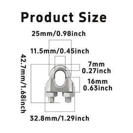 Runseaway 4PCS 3/8 Inch M10 Stainless Steel Wire Rope Cable Clip Clamp, 304 Corrosion-Resistant Wire Rope Clamps for Rigging, Securing Loads, Hanging Banners