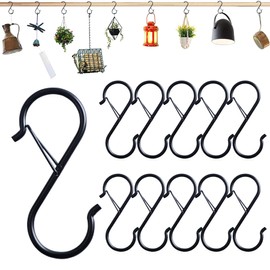 Swatowot® Pack of 10 Safety Buckle Design S-Hooks 9 cm S-Hooks for Hanging S-shaped Hooks for Utensils and Cabinet Rod, Black S-Hooks for Hanging Plants, Pots and Pans