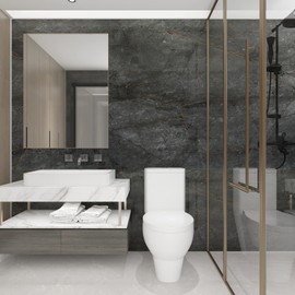 JSEVEM 24"×197" Wide Thick Dark Grey Cyan Gold Pattern Marble Wallpaper Peel and Stick Waterproof Glossy Gray Marble Contact Paper Vinyl Wrap Faux Granite Wall Sticker for Bedroom Bathroom Living Room