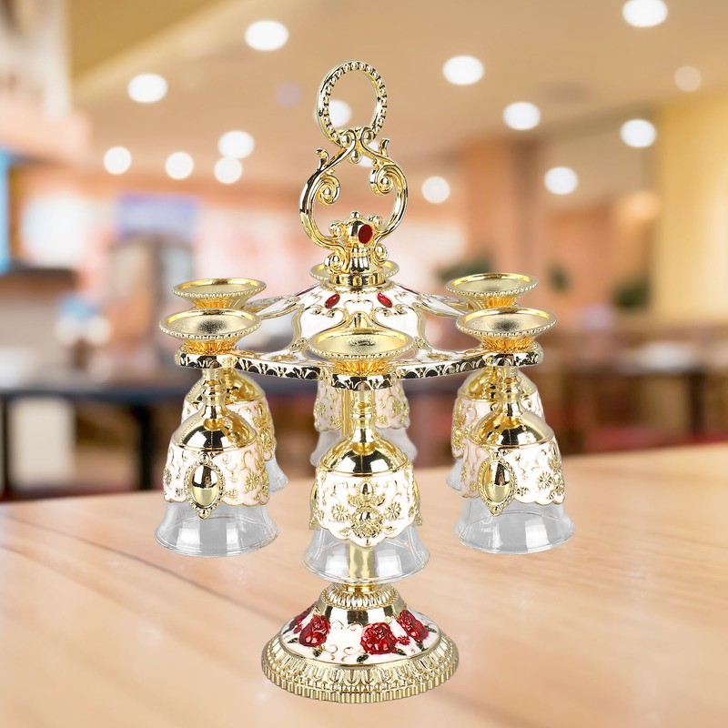 6Pcs Chinese Chalice Retro Style Zinc Alloy Glass Embossed Flower