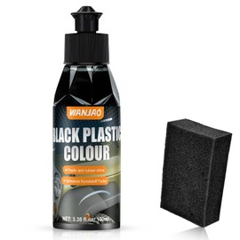 WANJAO 100ML Car Plastic Restorer Black, Black Trim Restorer Automotive with Sponge, Renew Protect Faded Trim Bumpers Dashboards Long Lasting Shine Easy to Apply for Cars RVs Vehicles and Motorcycles
