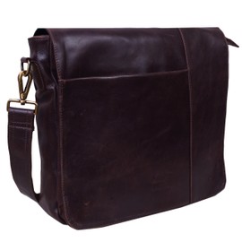 LUXI TREASURE Leather Messenger Sling Bag | 13 inch | Brown | Soft leather | Crossbody Messenger Bag | Adjustable straps (full flip)