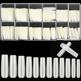 KOXXIAMOQ 240 Pcs Clear Coffin Ballerina Fake Nails,Soft Gel Full Cover Nail Tips for Nail Extensions, No C Curve Nail Tips, Frosted Long Acrylic False Nails Traceless (natural)