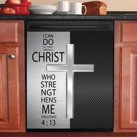 Cross Dishwasher Magnet Covers Decorative,Religious Verse Decal-I Can Do All Things Through Christ,Christian Magnetic Dishwasher Cover Panel Refrigerator Sticker,Steel Pattern Fridge Decal 23"x26"