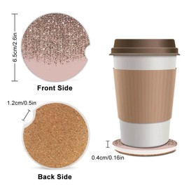 2 Pack Absorbent Car Coasters for Cup Holders,Ceramic Coasters with Cork Back and Finger Slot,Fashion Cupholder Accessories to Keep Your Car Cup Holders Clean and Dry 2.56"(Blush Rose Gold Pattern)