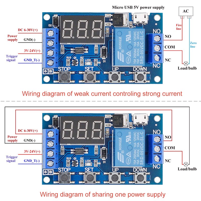 [2 Pack] DC 6-30V Timer Relay Programmable Delay Relay Module