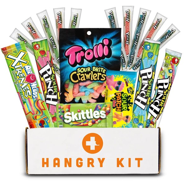 HANGRY KIT® – Kit de caramelos súper agrios – muestra – paquete de cuidado – paquete de regalo – variedad de 17 caramelos agrios incluidos – 100% garantía de devolución de dinero