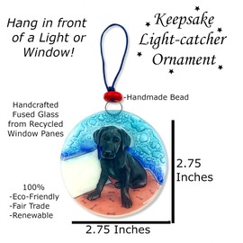 Ruth's Ethical Goods - Adorno de árbol de Navidad para perro de laboratorio negro - Atractivo de luz de vidrio artístico
