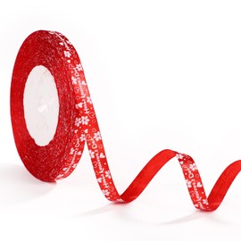 Valentines Day Ribbon, 50 Yard Thin Valentine Heart Ribbon Valentine's Day Gift Love Polyester Ribbon Valentine Craft Ribbon for Gift Wrapping Wedding Valentine Day Decoration(Red Base Color)