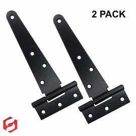 SUL Gate Hinges, Weather & Rust Proof Black Powder Coated Tee Strap Black Door Hinges, Heavy Duty Tee Hinges with Screws for Barns Door Gates, Shed Doors Hinges, Garden Storage Rooms – 2pk (200mm)