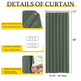 NICETOWN Blackout Curtains 84 Inch Length, Closet Door Curtain Folding Room Divider, Thermal Insulated Room Darkening Drapes for Living Room Bedroom Window (1 PC, W38 x L80 Inch, Dark Mallard)