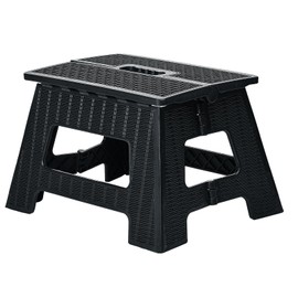 EHTNJOAE Black Small Step Stool Foldable for Adults Outdoor&Indoor Use-Heavy Duty 200lbs Lightweight-3 Second Quick Folding Stool Waterproof&No-Scratch Base for Camping Picnic Home and Travel