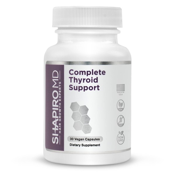 Complete Thyroid Support Supplement with Iodine - Vegan Formula for Energy and Focus with Vitamin B12, Selenium, L-Tyrosine | Shapiro MD (1 Month (30 Capsules))