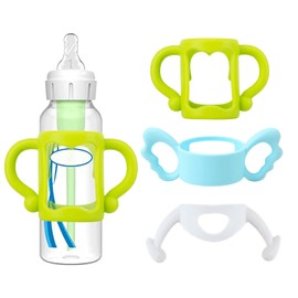 (3-Pack) Bottle Handles for Dr Brown Narrow Baby Bottles, 3 Styles 2 Sizes, Soft Silicone Bottle Holder for Baby Self-Feeding, Teach Baby to Drink Independently,Easy to Grip, BPA Free Soft Silicone