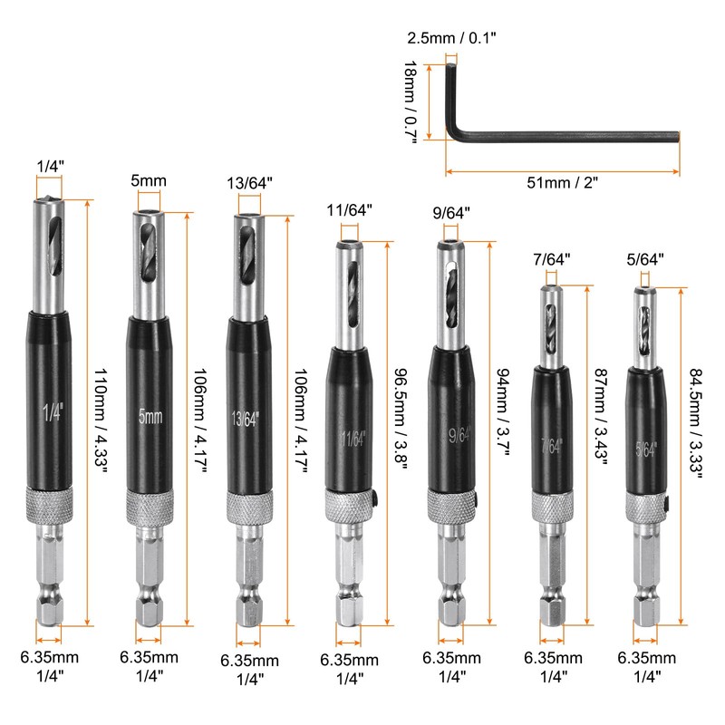 sourcing map 8pcs Self Centering Drill Bit Set 5/64-1/4" 5mm,