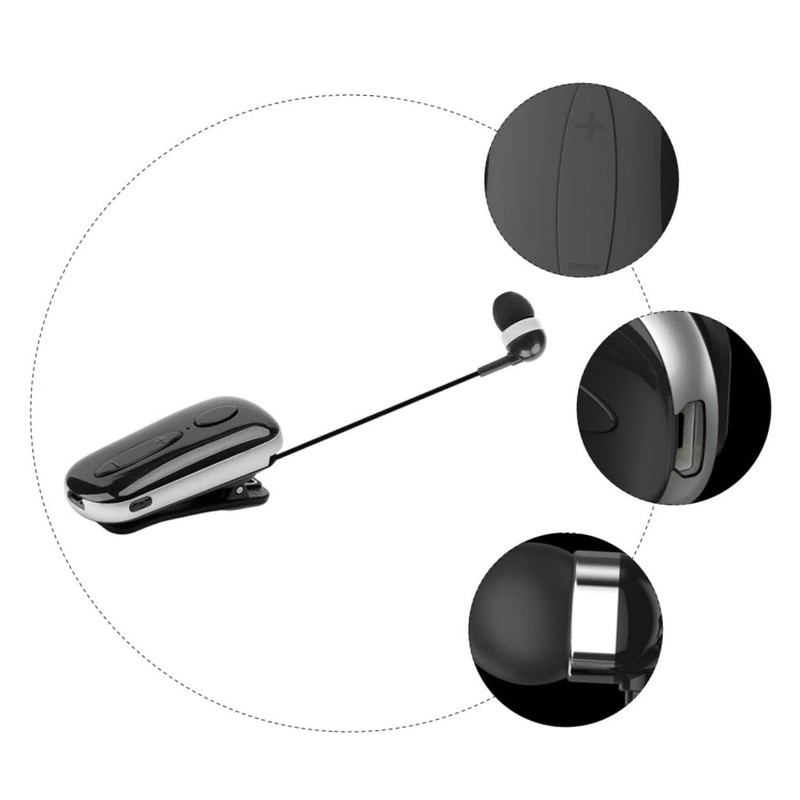 Mikinona 1 Set Retractable Wireless Earphone Clip Headset Professional Black