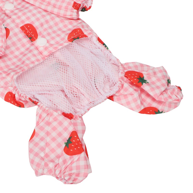 Dog Raincoat Hooded Reflective Breathable Lightweight Strawberry Patterns Puppy Rain