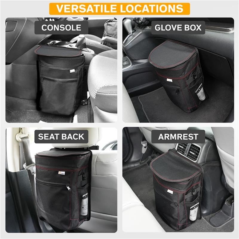 EcoNour Car Trash Can 2.5 Gallon with Lid & Storage