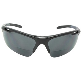 Half Frame Wrap Around Bifocal Sunglasses Style B109 (Black W/Blue Temple-Gray Lens, 1.50)