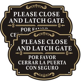 Phyabe 2 Pack Please Close and Latch Gate Sign Bilingual English Spanish, 10 x 7 inch Rust Free Aluminum Keep Gate Closed Sign, Weather Resistant, Waterproof, Durable Ink, Easy to Install