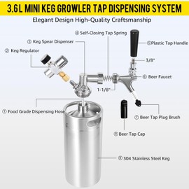 MRbrew 128oz Mini Keg Growler Portable Draft Beer Dispenser System Pressurized Stainless Steel Beer Growler Tap System Home Mini Kegerator, with Professional Beer Tap and CO2 Regulator to Keep Fresh