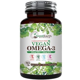 Vegan Omega 3 - Carrageenan Free Plant Based Algal DHAEPA- 60 Veggie Softgels - Supports Brain, Heart, Joints  Prenatal Health - Essential Fatty...   