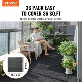 36-pack Interlocking Deck Tiles 11.6"x11.6" 36 Sq. ft Waterproof Plastic Outdoor Flooring for All Weather Patio Decking DeckingQuantity: 36 pcs, Color: Dark Gray - PP Color