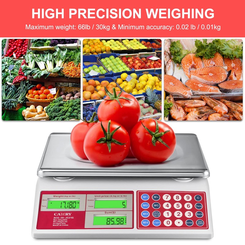 CAMRY Digital Price Computing Scale 66lb/30kg Commercial Produce Scale with