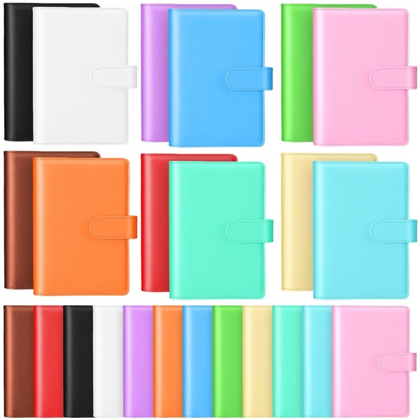 Chuangdi A6 PU Leather Budget Binder Bulk Refillable 6 Ring Notebook Binder for A6 Filler Paper A6 Pocket, Loose Leaf Binder (Not Include A6 Filler Paper, A6 Binder Pocket), Cute Color(24 Pcs)
