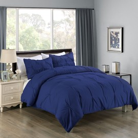Lotus Home Water and Stain Resistant Pintuck Comforter Set, King Navy