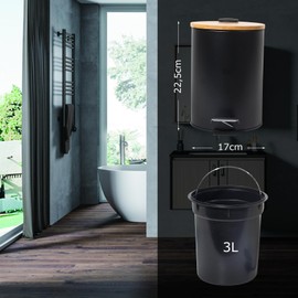 GREELUE 3L Metal Cosmetic Bin, Bathroom Bin with Lid, Bathroom Bin with Soft-Close Mechanism (Black 3L)