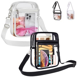 2 Pack Clear Crossbody Bag Clear Cross Body Bag with Adjustable Strap Clear Bag for Concert Stadium Approved Waterproof Clear Purse Stadium Approved Clear Purse Bag With Adjustable Shoulder Strap