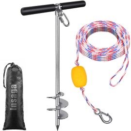 Insaga 26'' Sand Anchor for Boat with 32ft Rope, 304 Stainless Steel Boat Sand Anchor with Crossbar, Fully Welded Screw in Boat Anchor for Kayak, Jet Ski, Pontoon, Shallow Water, Beach and Sandbar Use