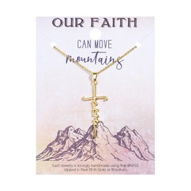 Lauren-Spencer Faith Cross Necklace for Women Silver Gold Plated Faith Fearless Pendant Cross Necklace Religious Gifts for Women Christian Jewelry Gifts for Women (Faith-Gold)