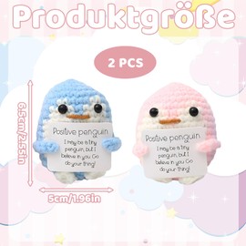 CJAPGJW Pack of 2 Pocket Hug, 6.5 x 5 cm Positive Penguin Gift, Mini Knitted Penguins in Pink and Blue, Pocket Hug German, Positive Penguin Children