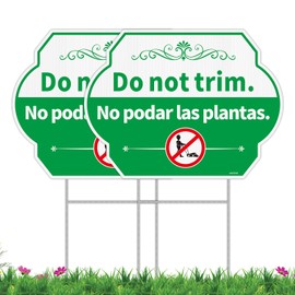 Do Not Trim Yard Sign with Stake, Bilingual Do Not Trim Signs in English and Spanish, 2Pack-12.5"x9.5" Corrugated Plastic No Trim Sign, Double Sided, UV Protected, Fade Resistant, Easy to Mount