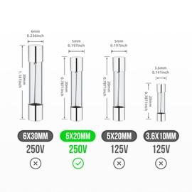 PIONFYNES (Pack of 20) 20A Fast-Blow Fuse 20Amp 250V Glass Fuses 0.2 x 0.78 inch/5 x 20 mm (20Amp)(F20AL, 250V)