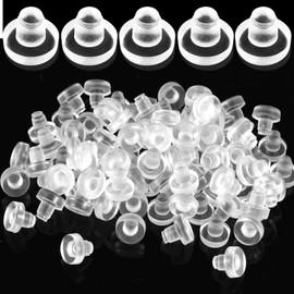 100 PCS Glass Table Bumpers Glass Table Rubber Grippers with Stem Clear Rubbe Bumper Anti Collision Slip Spacers Patio Tables Spacers for Furniture Cabinet (0.47“× 0.43”)