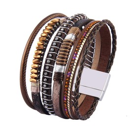 GelConnie Leather Bracelets for Women Wrap Bracelet Boho Wristband Bangle Womens Crystal Boho Bracelet Brown Leather Wrap Bracelet