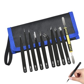 10-Piece Precision Tweezers, Set with Anti-Static Coating for Crafting and Electronics, Stainless Steel Tweezers for Facial Hair and Medical Use, Jewelry Manufacturing, Laboratory, Repairing, Hobbies